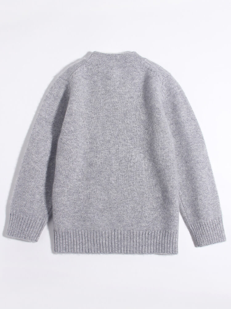 Gray Ribbon Bow Intarsia Cashmere Crewneck Sweater